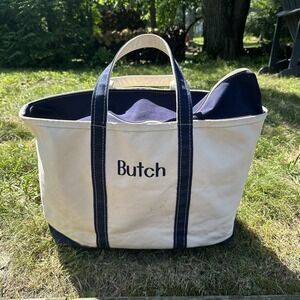 Vtg LL Bean Boat & Tote Zip Top Blue Natural Canvas Bag Freeport Maine X-Large